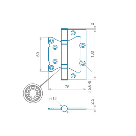 Петля без врезки ITAROS 100х75х2,5 старая медь АС