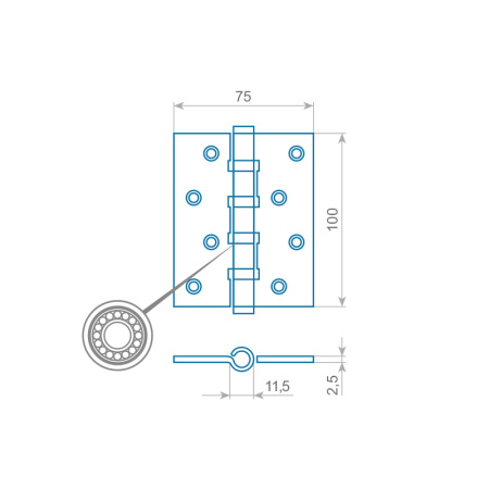 Петля врезная универсальная ITAROS100х75х2.5 черная BLACK